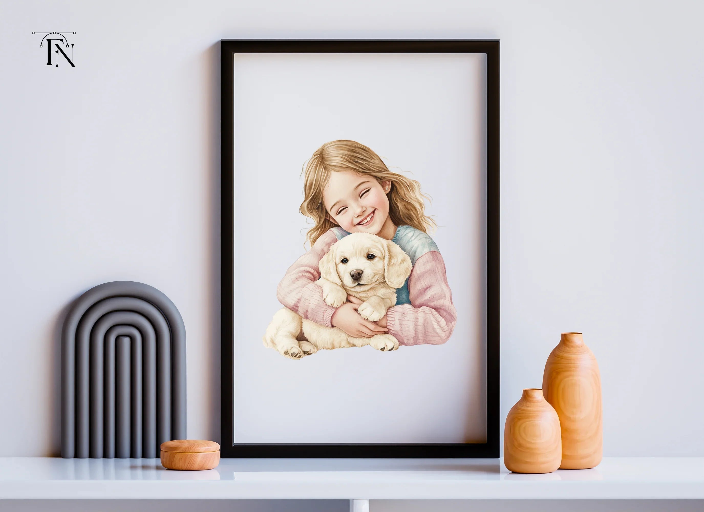 Happy Girl with Puppy Clipart Bundle
