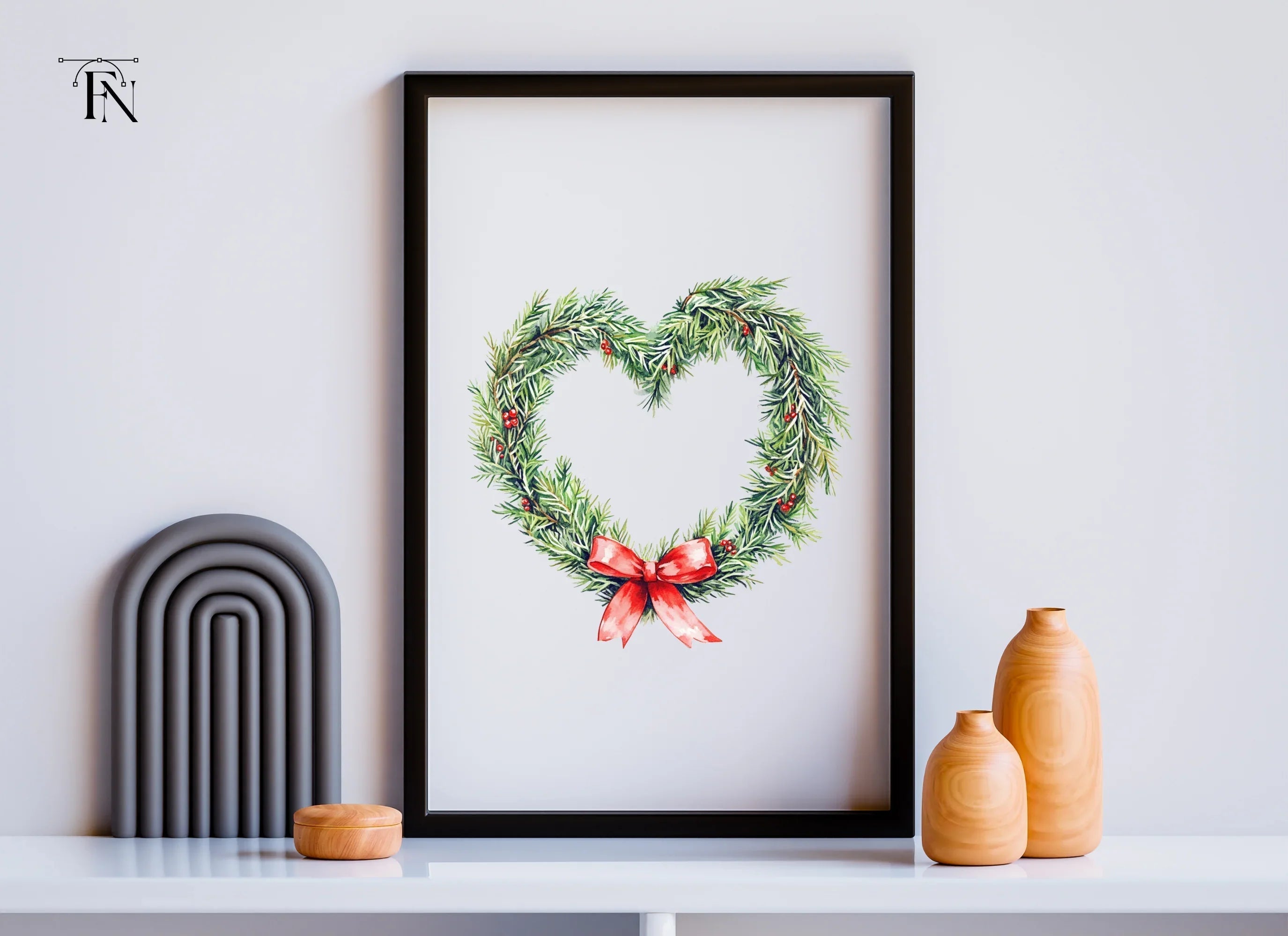 Christmas Heart Wreaths Clipart Bundle