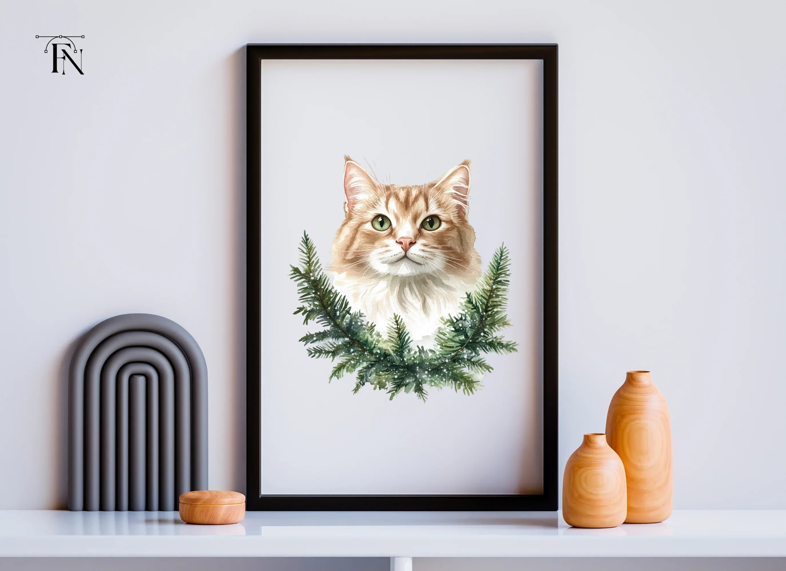 Cat Christmas Wreath Clipart Bundle