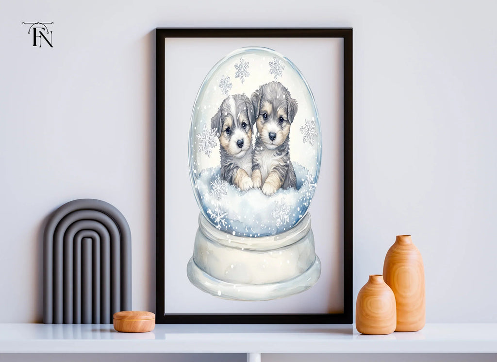 Cute Puppies in Snow Globe Clipart Bundle