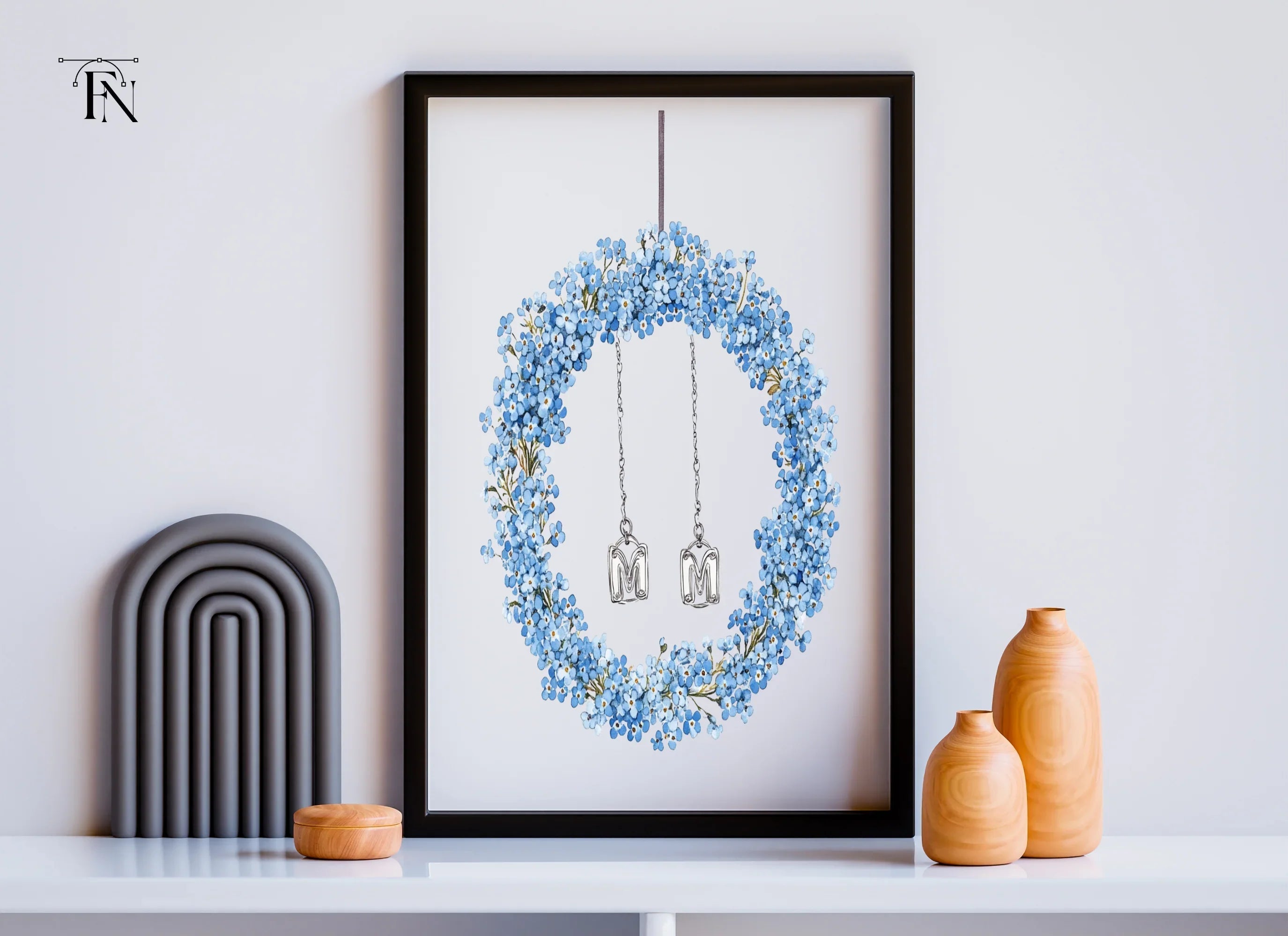 Forget Me Not Wreaths with Initials Clipart Bundle