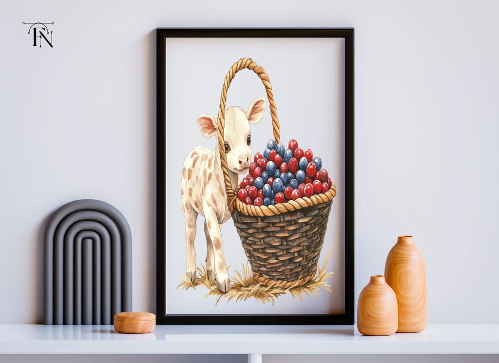 Cute Calf with Berry Basket Clipart Bundle