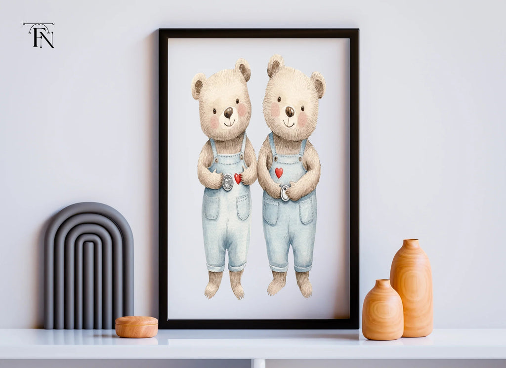 Cute Teddy Bear Twins Clipart Bundle