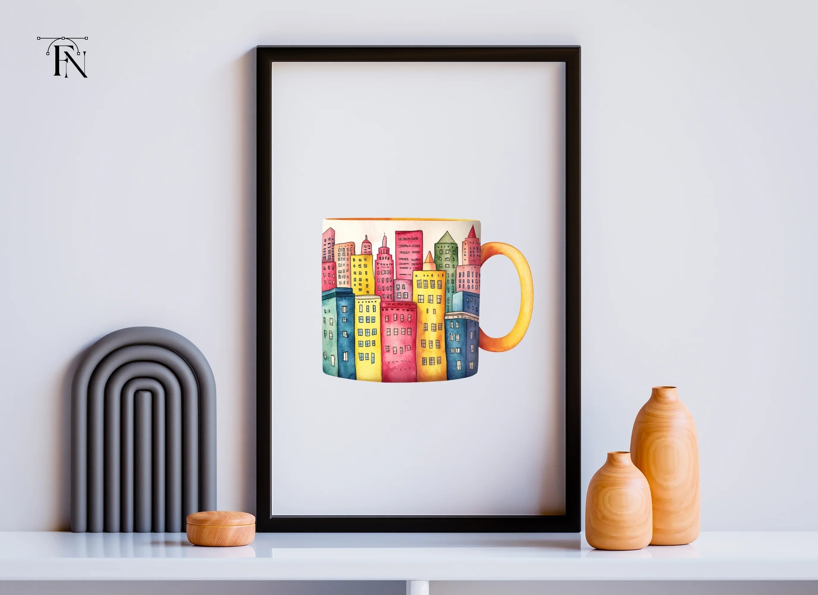 Colorful NYC Skyline Mugs Clipart Bundle