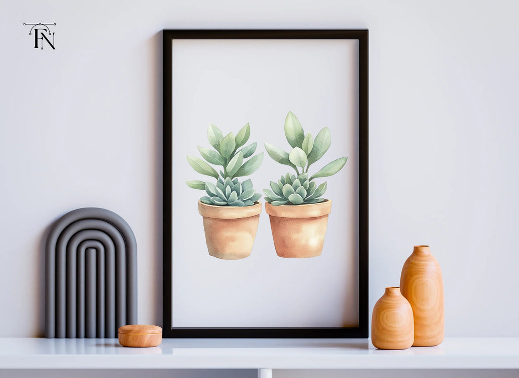 Cute Potted Succulent Duo Clipart Bundle