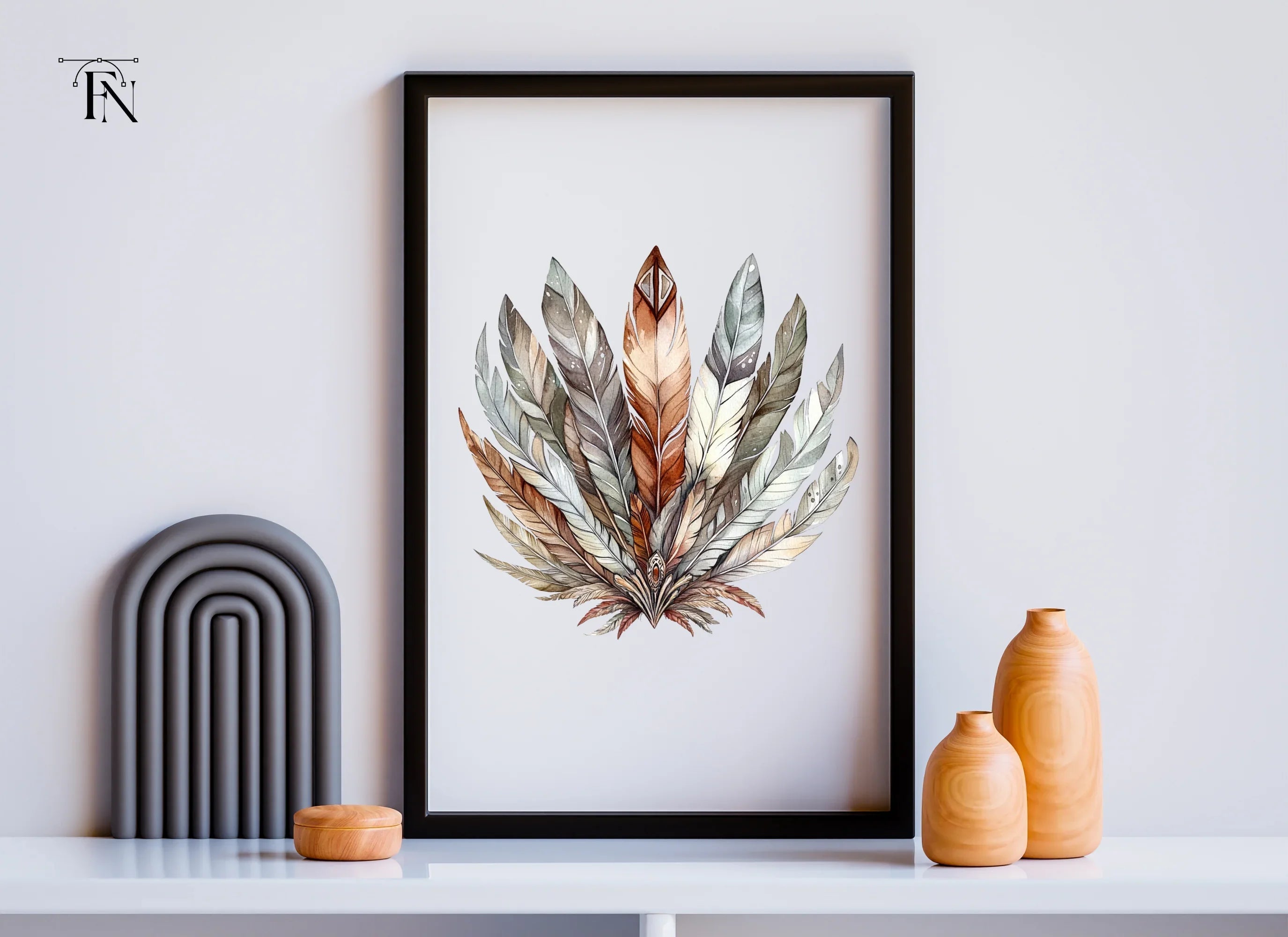 Earthy Toned Feather Headdress Clipart Bundle