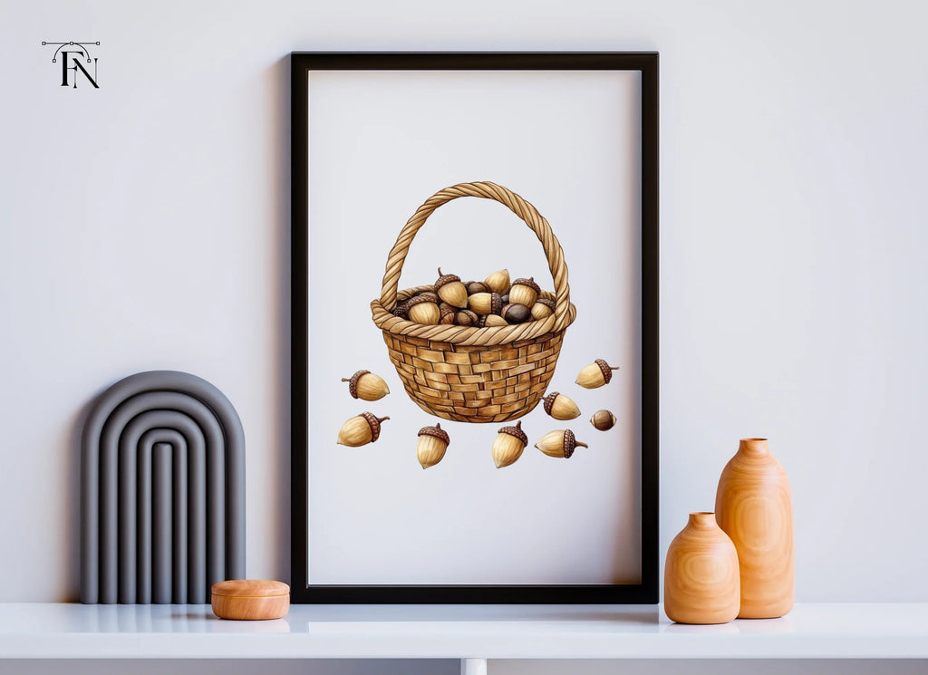 Autumn Acorn Baskets Clipart Bundle