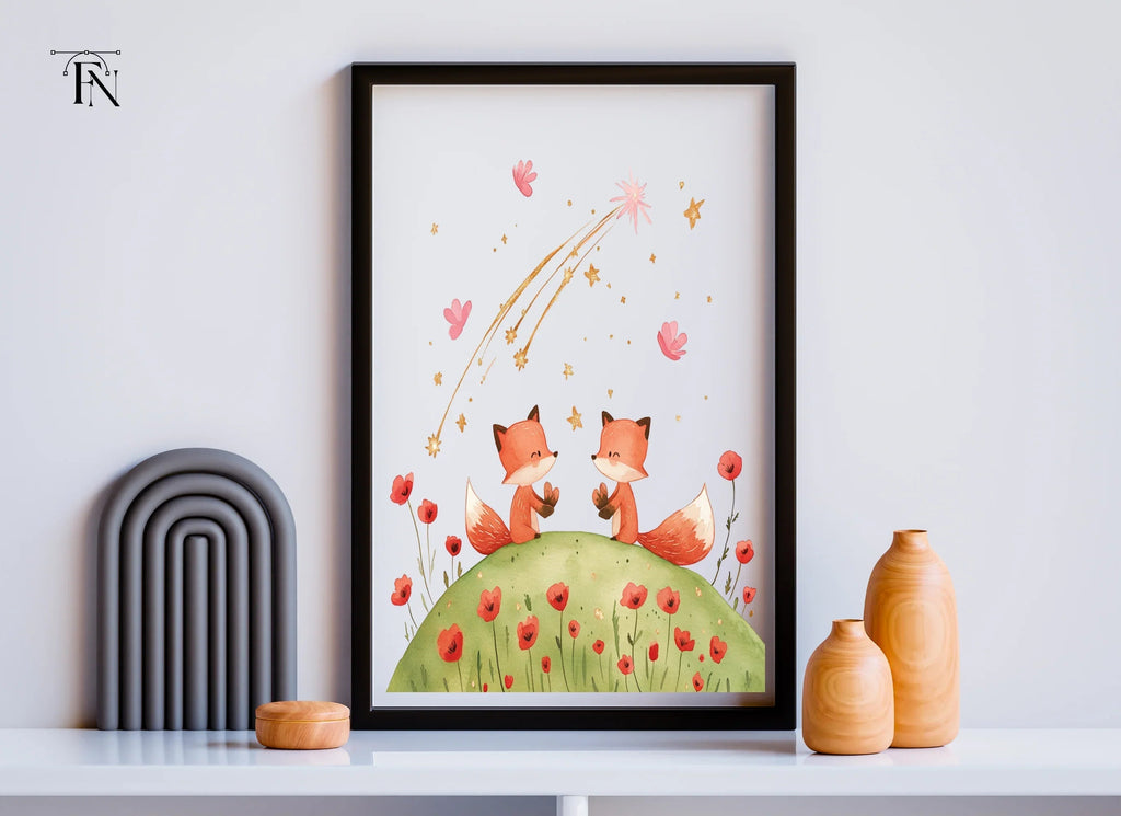 Cute Foxes Under Shooting Star Clipart Bundle