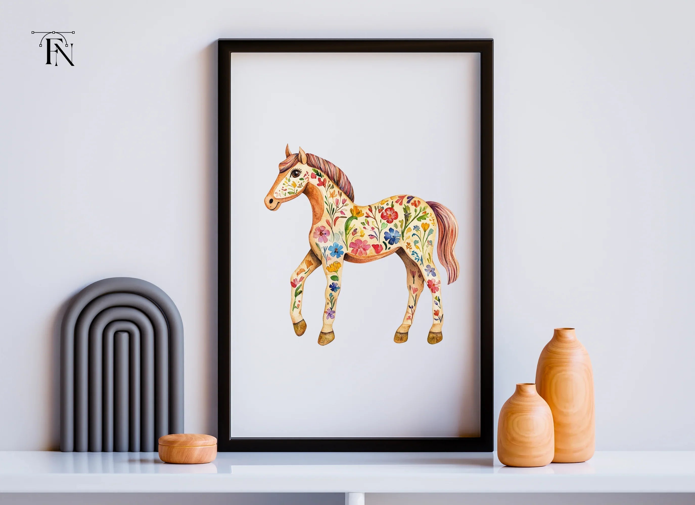 Floral Decorated Horses Clipart Bundle