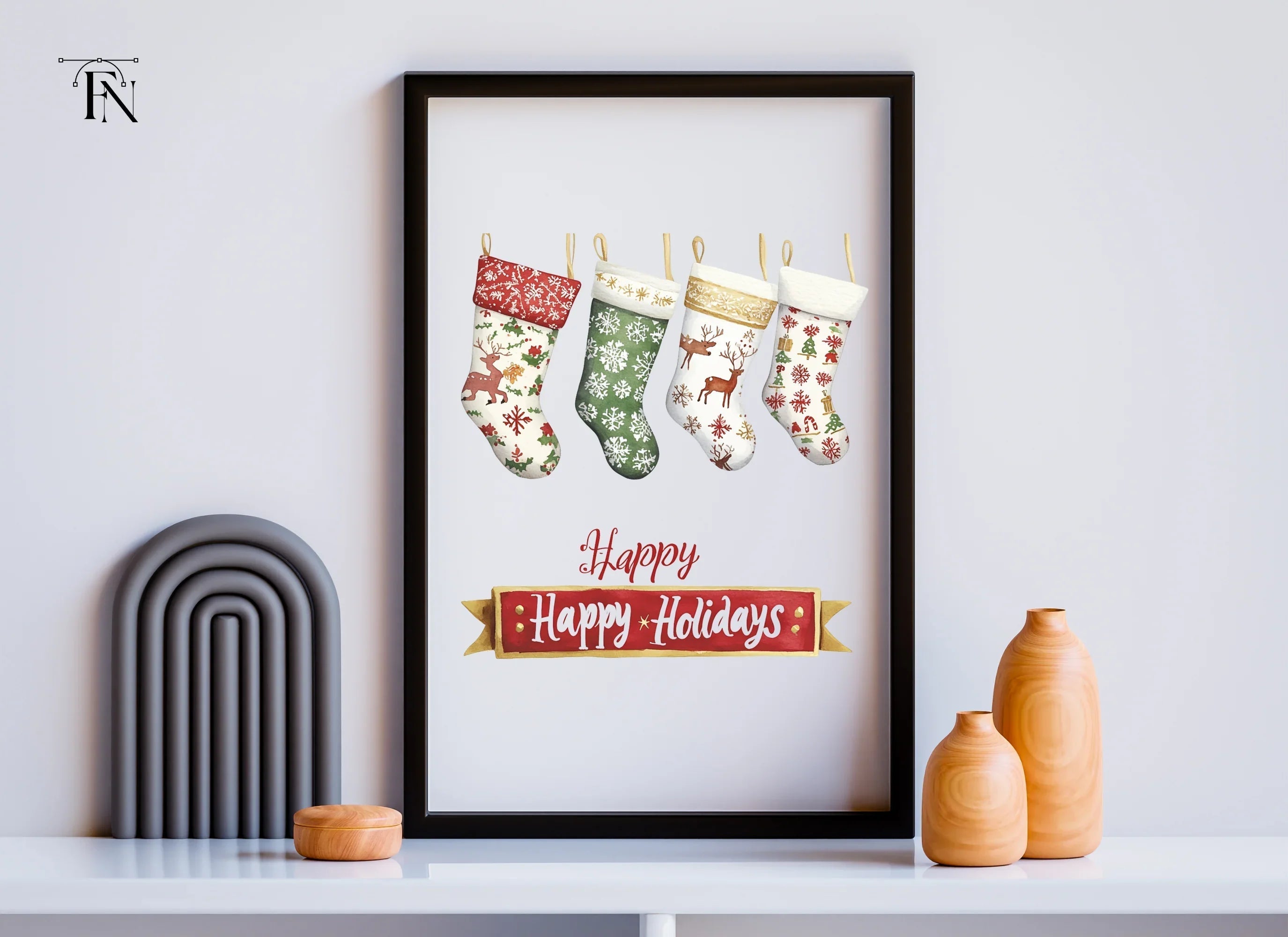 Christmas Stockings and Banners Clipart Bundle