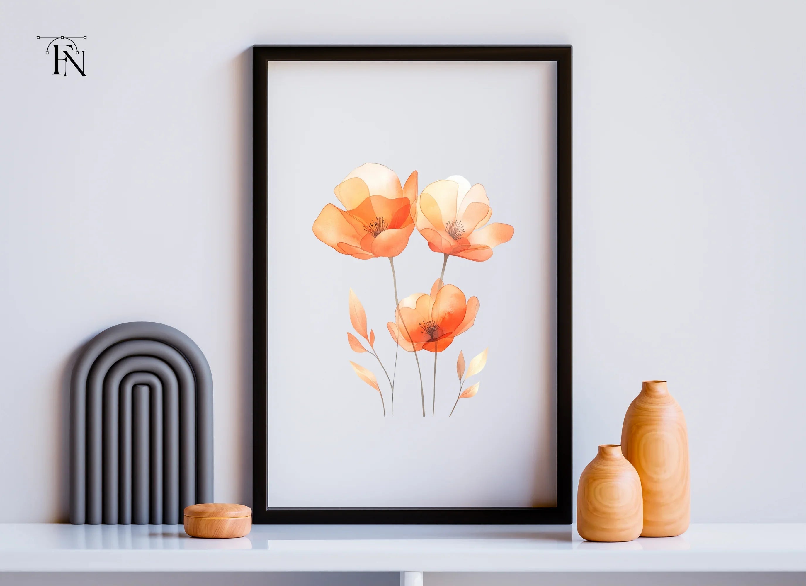 Delicate Orange Floral Clipart Bundle