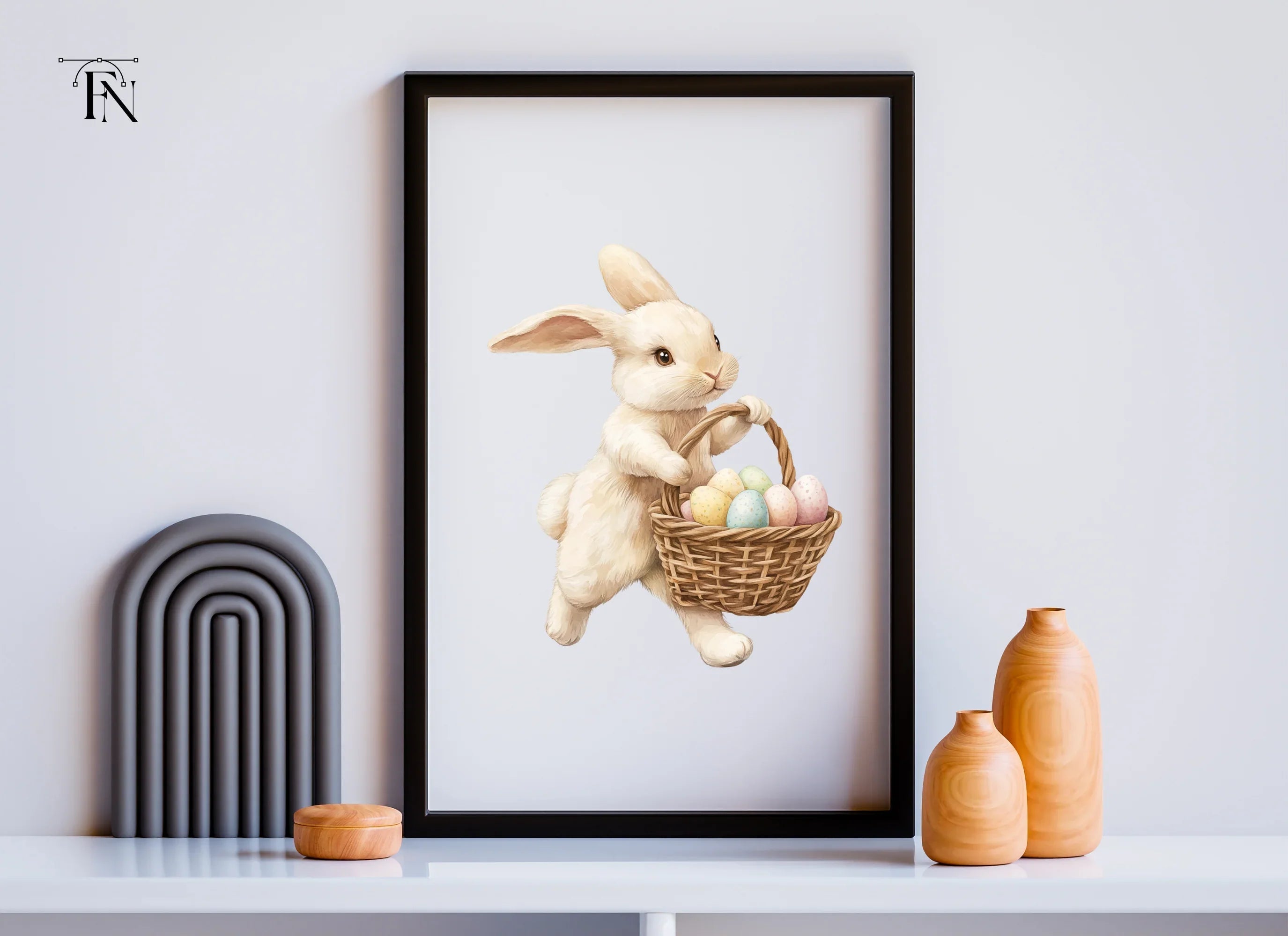 Cute White Easter Bunnies with Baskets Clipart Bundle