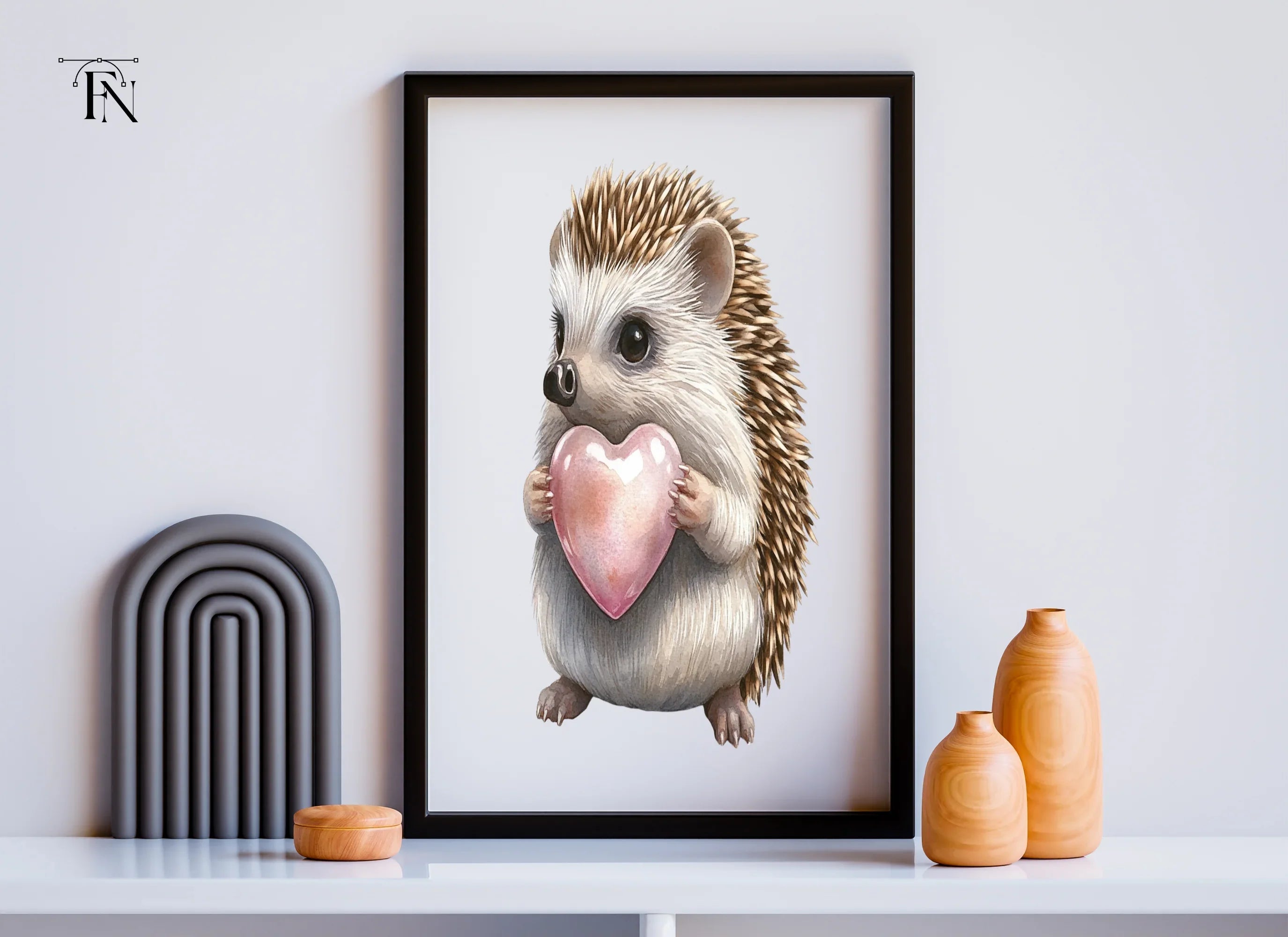 Hedgehogs Holding Pink Hearts Clipart Bundle