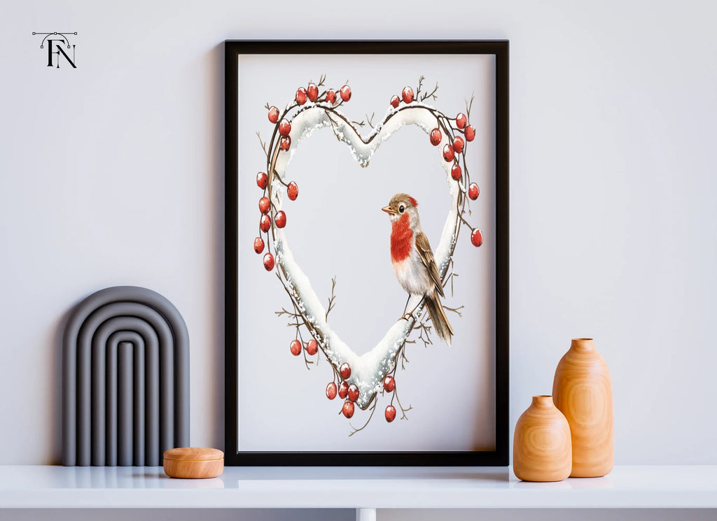 Winter Robin Heart Wreath Clipart Bundle