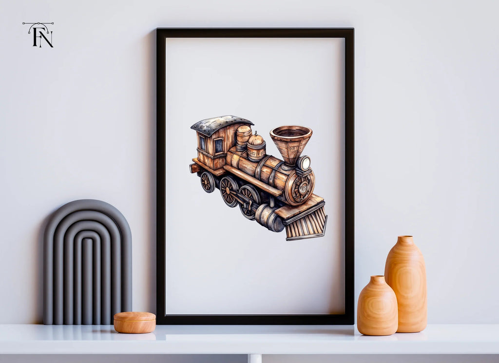 Steampunk Wooden Train Engine Clipart Bundle