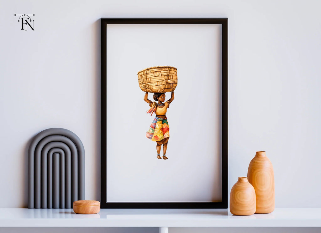Body Woman with Basket on Head Clipart Bundle