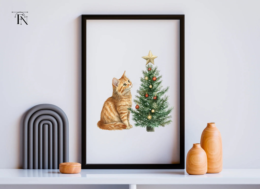 Christmas Kittens and Decorated Trees Clipart Bundle