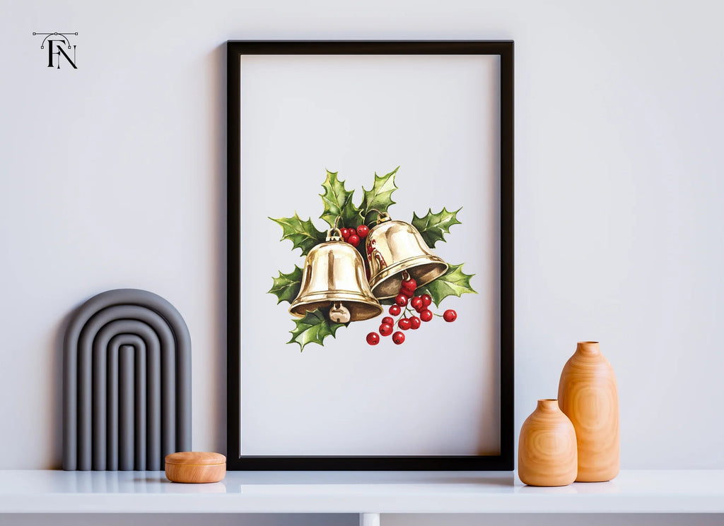 Festive Bells and Holly Clipart Bundle