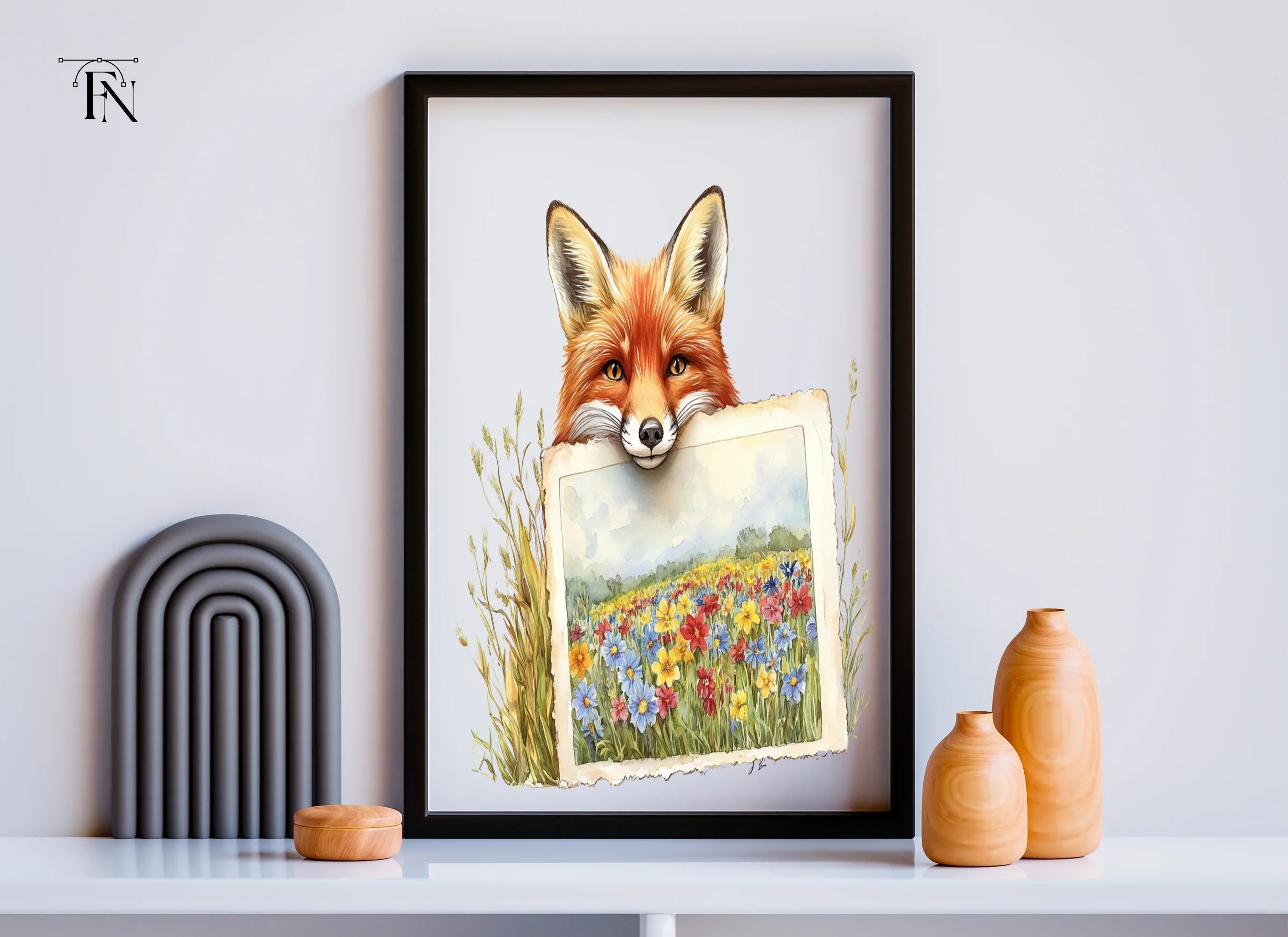 Fox and Wildflower Field Clipart Bundle