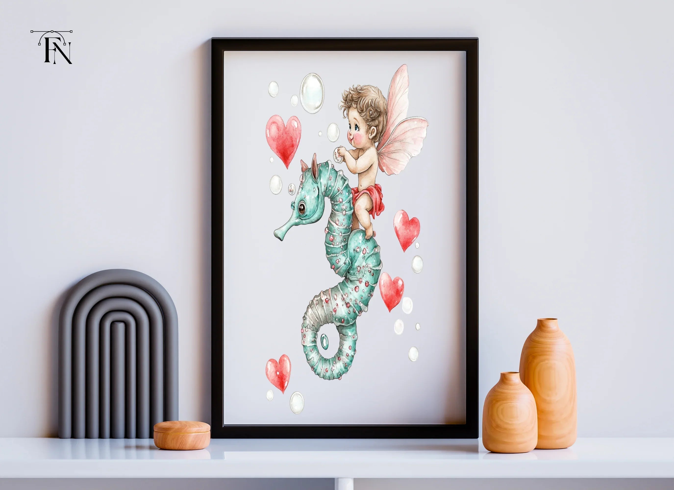 Cute Cupid Riding Seahorse Clipart Bundle
