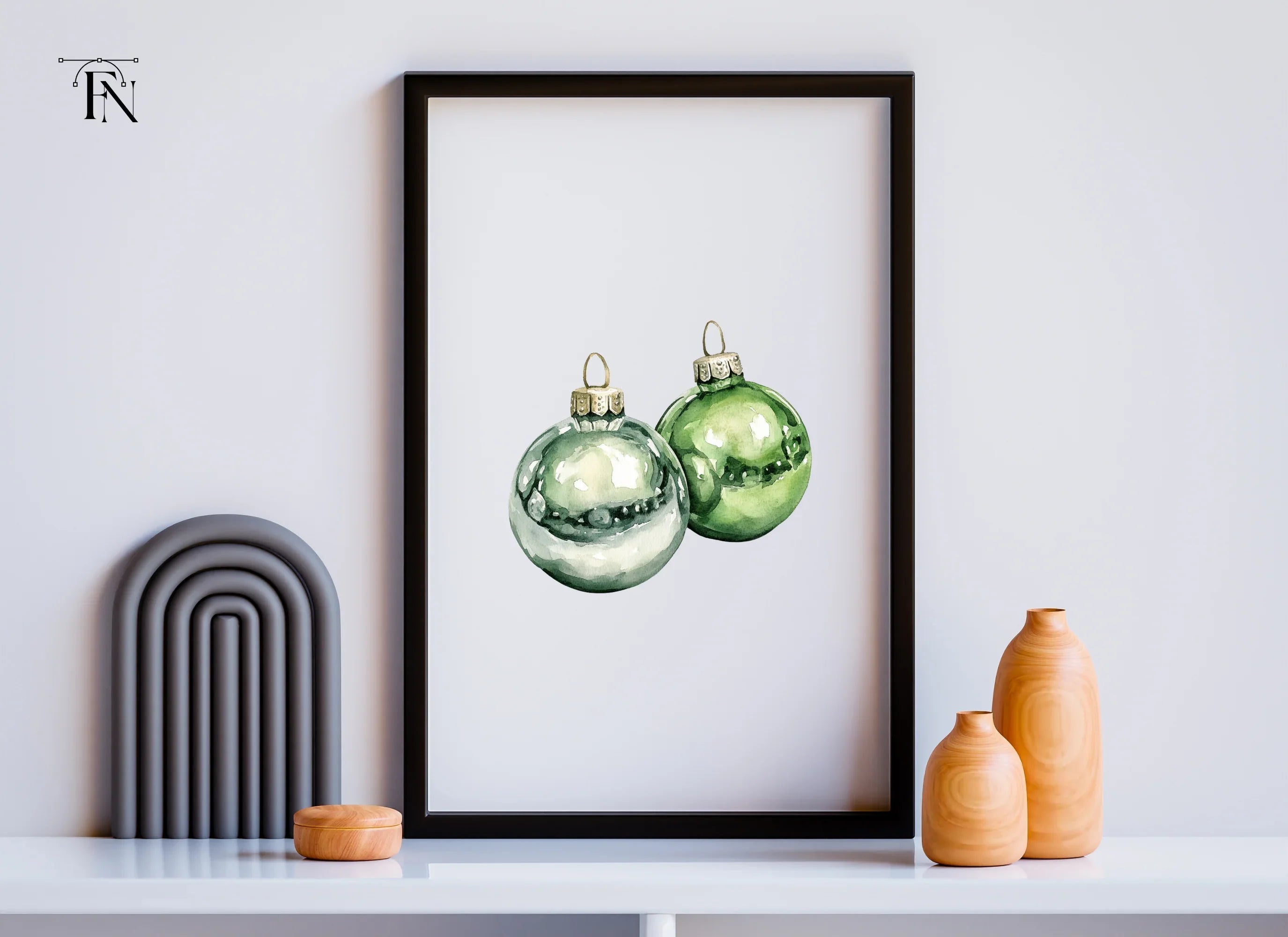 Elegant Green Christmas Baubles Clipart Bundle