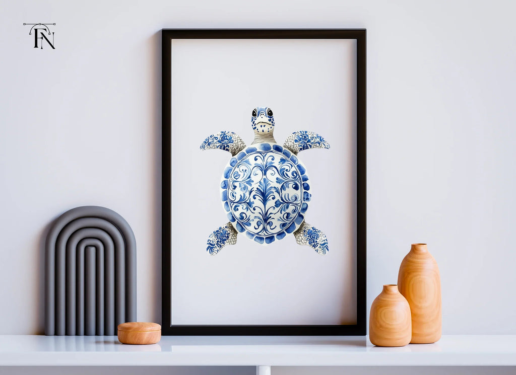 Blue White Chinoiserie Sea Turtle Clipart Bundle
