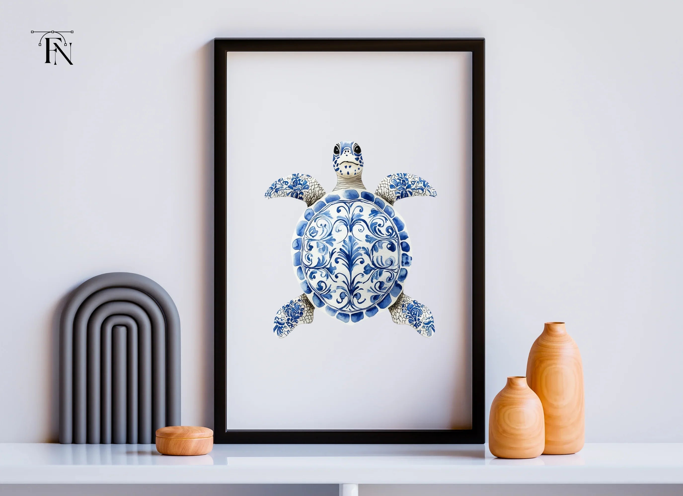 Blue White Chinoiserie Sea Turtle Clipart Bundle