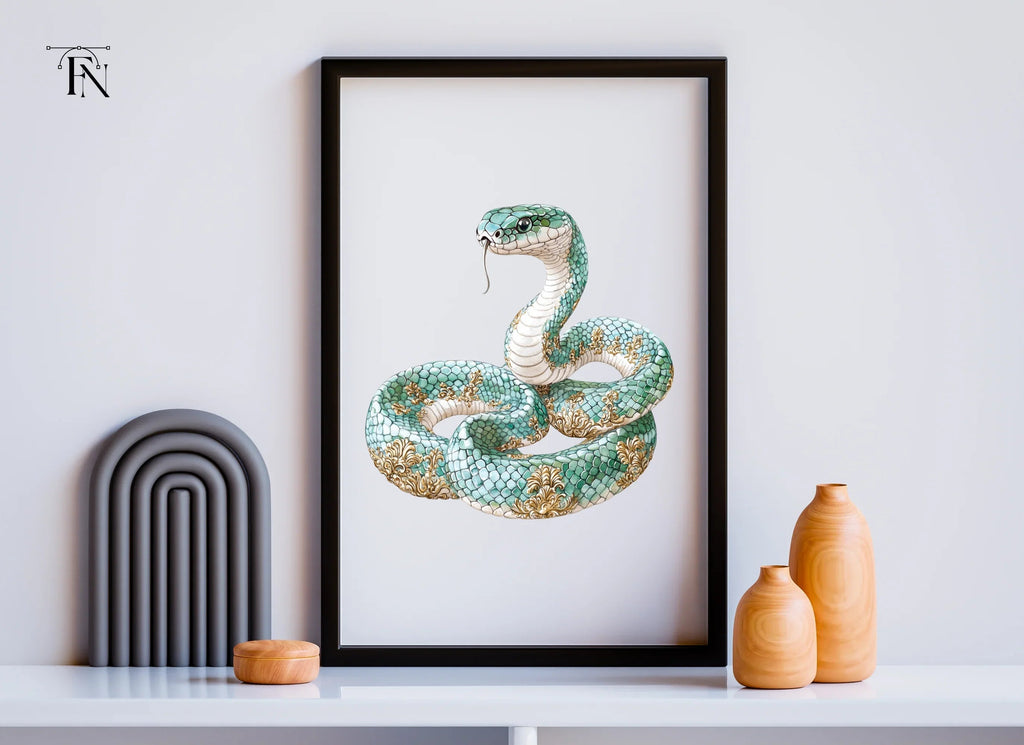Elegant Teal Snake with Gold Ornaments Clipart Bundle