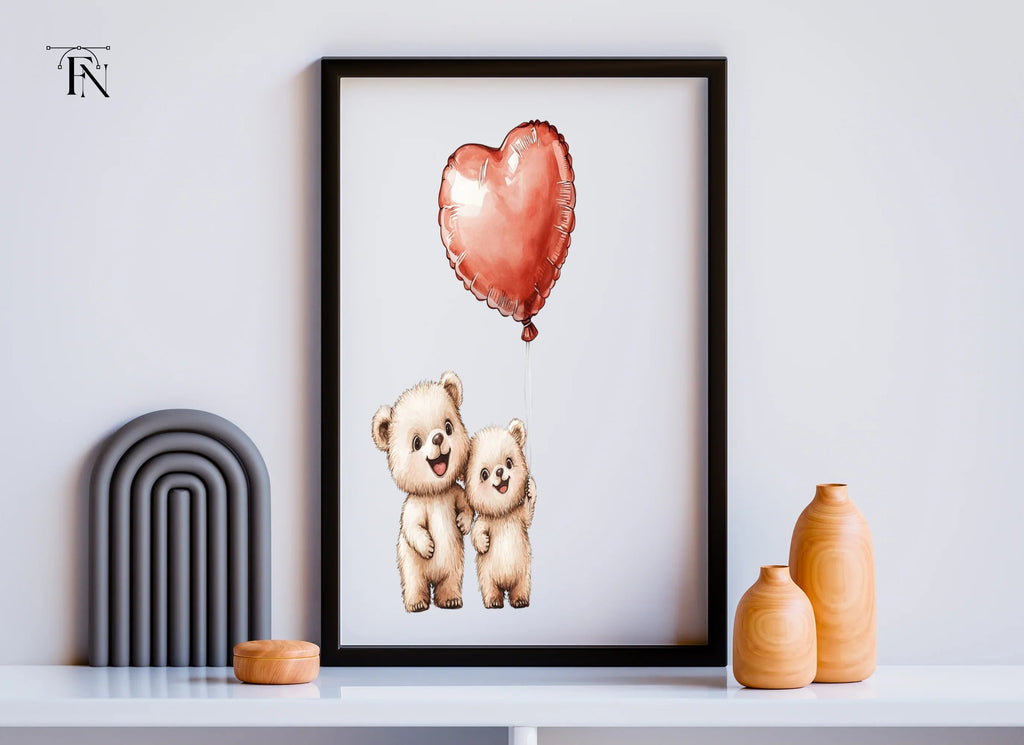 Cute Teddy Bears with Heart Balloons Clipart Bundle