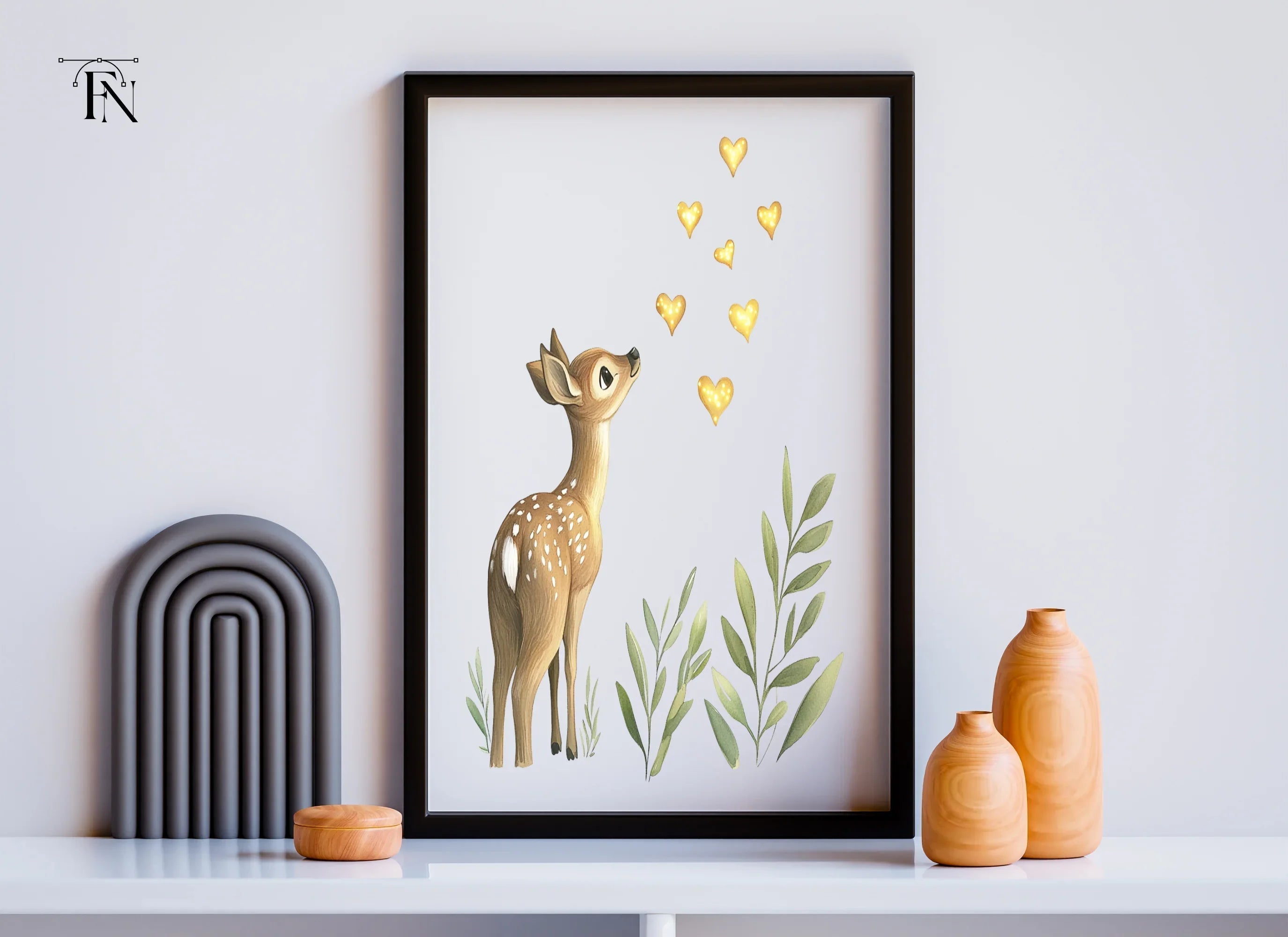 Cute Fawn with Golden Hearts Clipart Bundle