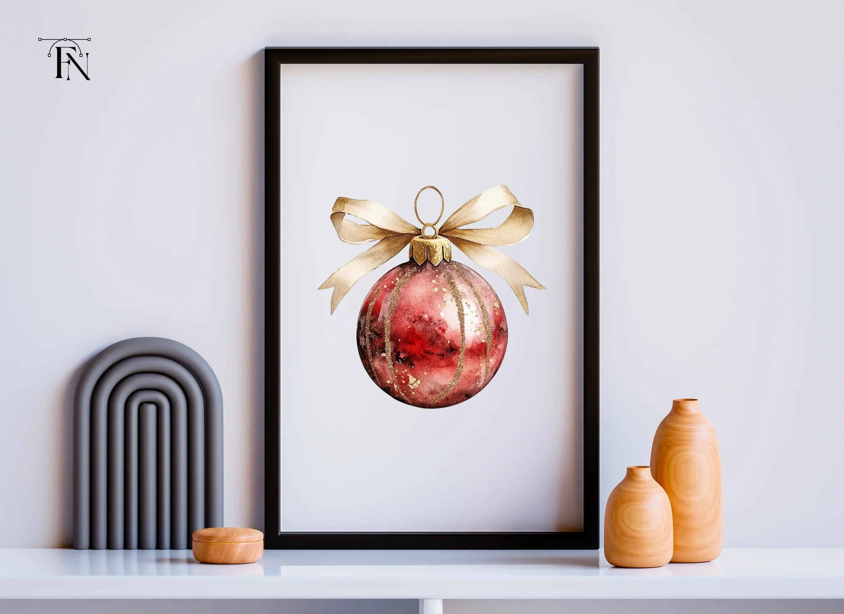 Elegant Red Christmas Ornaments Clipart Bundle