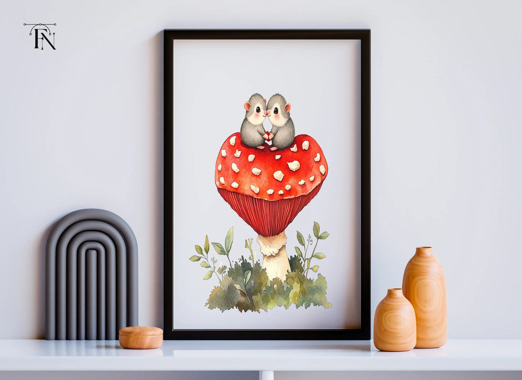 Cute Mice on Mushroom Clipart Bundle