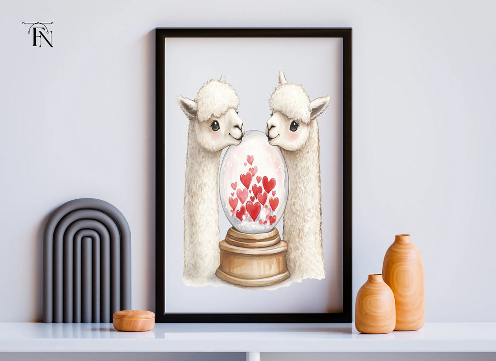 Cute Alpaca Couple Love Snow Globe Clipart Bundle