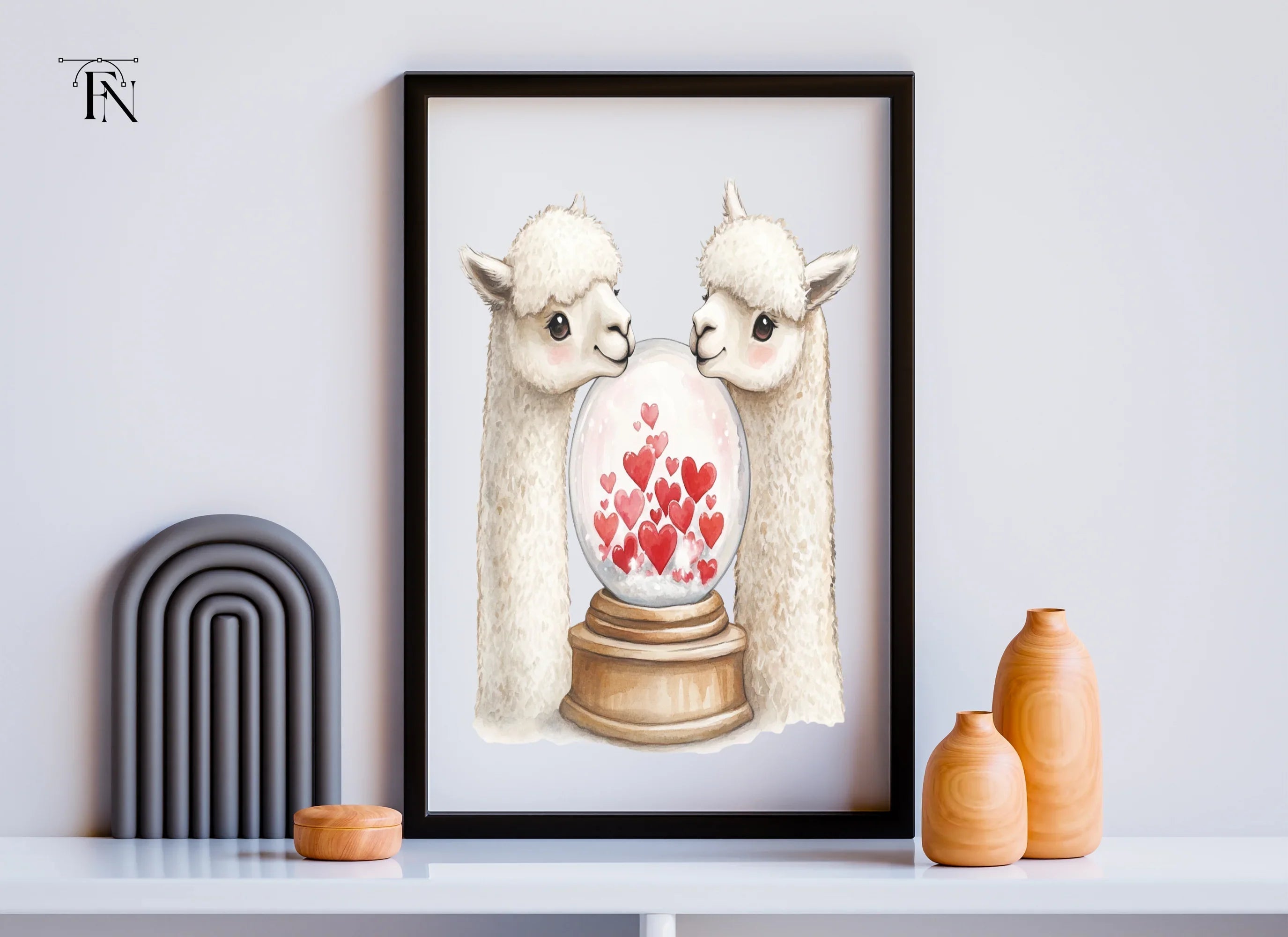 Cute Alpaca Couple Love Snow Globe Clipart Bundle
