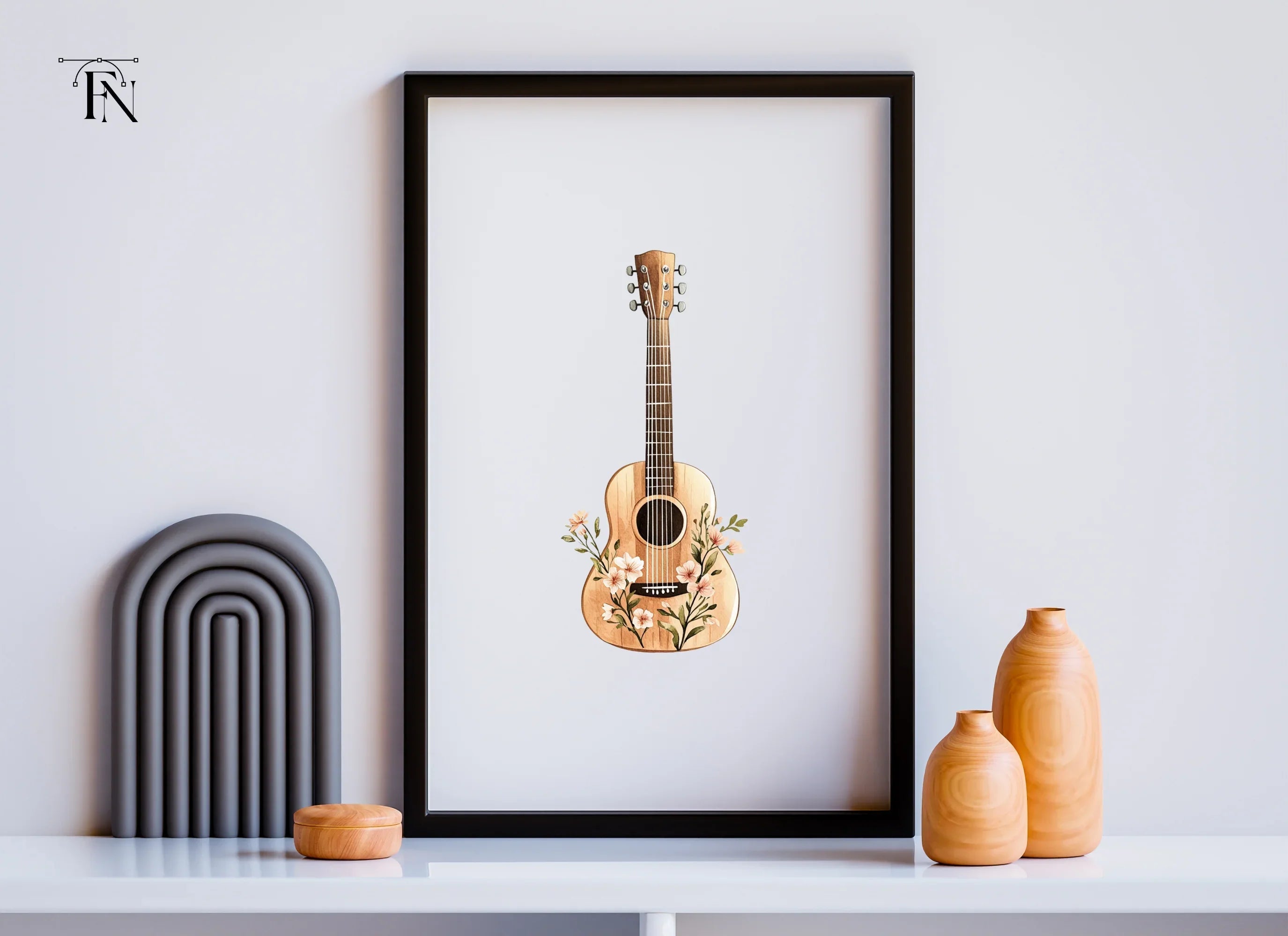 Elegant Floral Guitar Clipart Bundle