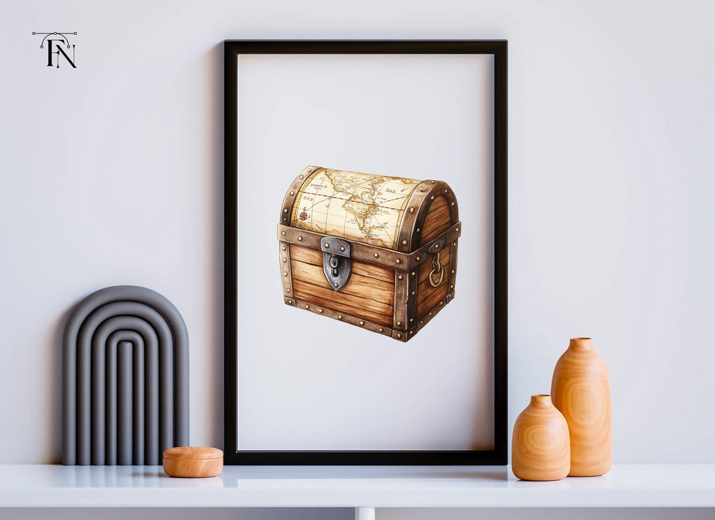 Vintage Treasure Chest and Map Clipart Bundle
