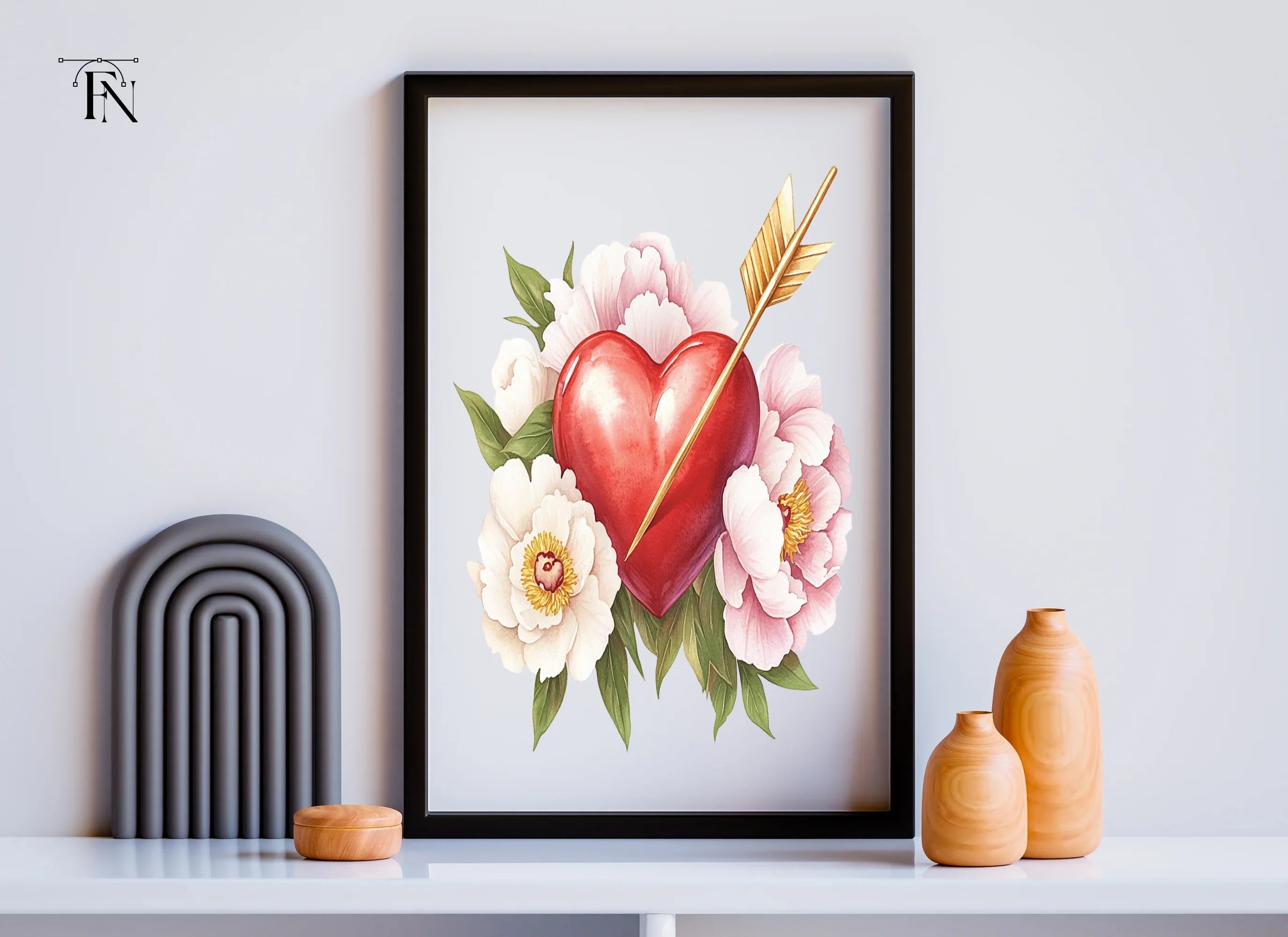 Valentine's Day Heart Peony Clipart Bundle