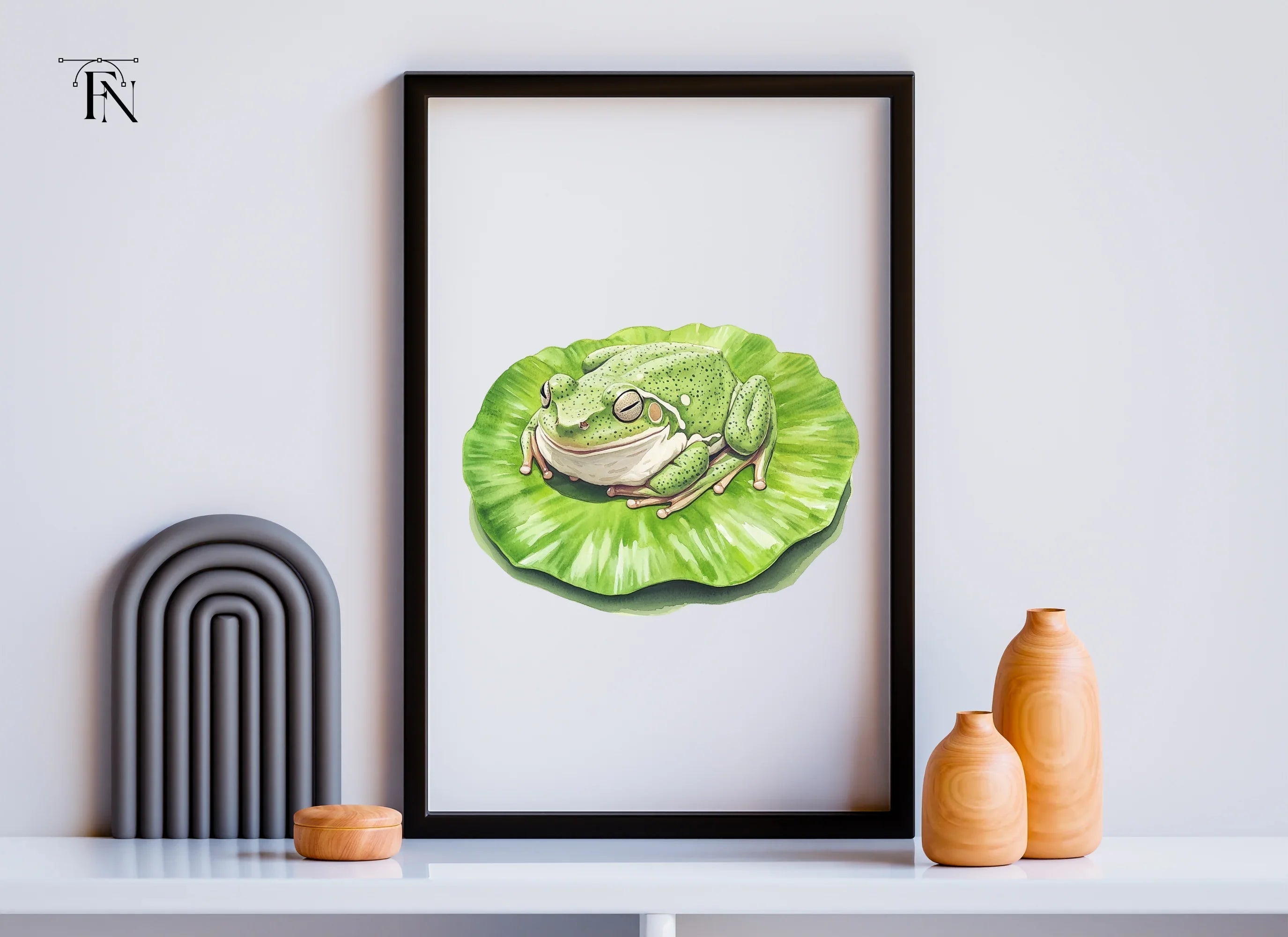 Cute Green Frogs on Lily Pads Clipart Bundle