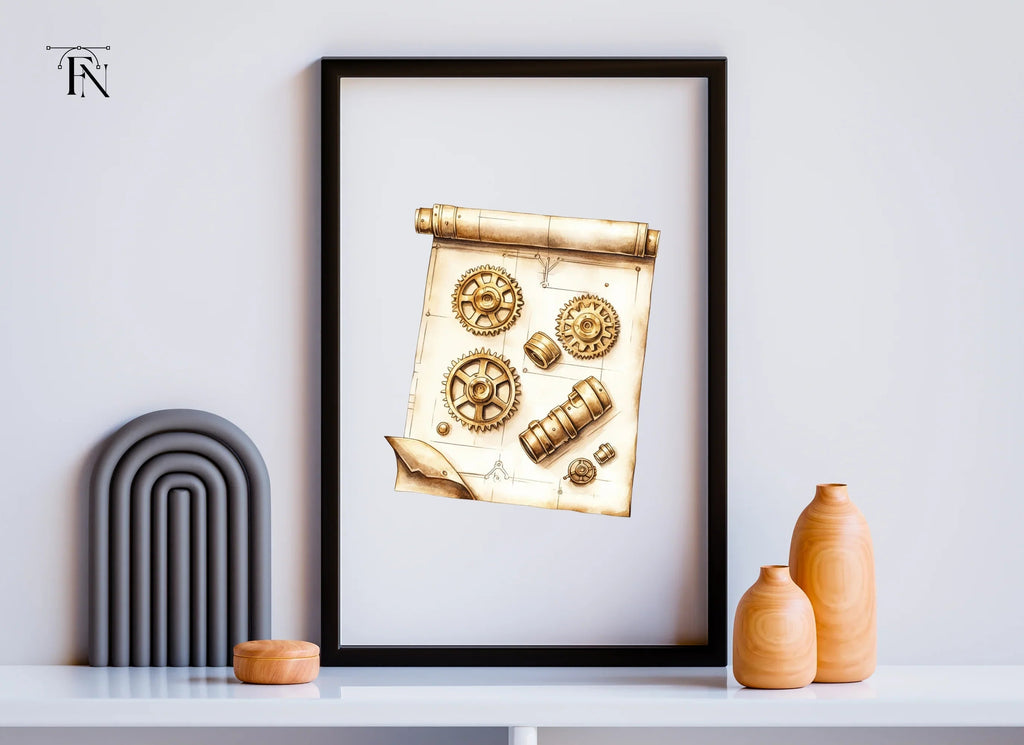 Steampunk Gears Blueprint Clipart Bundle