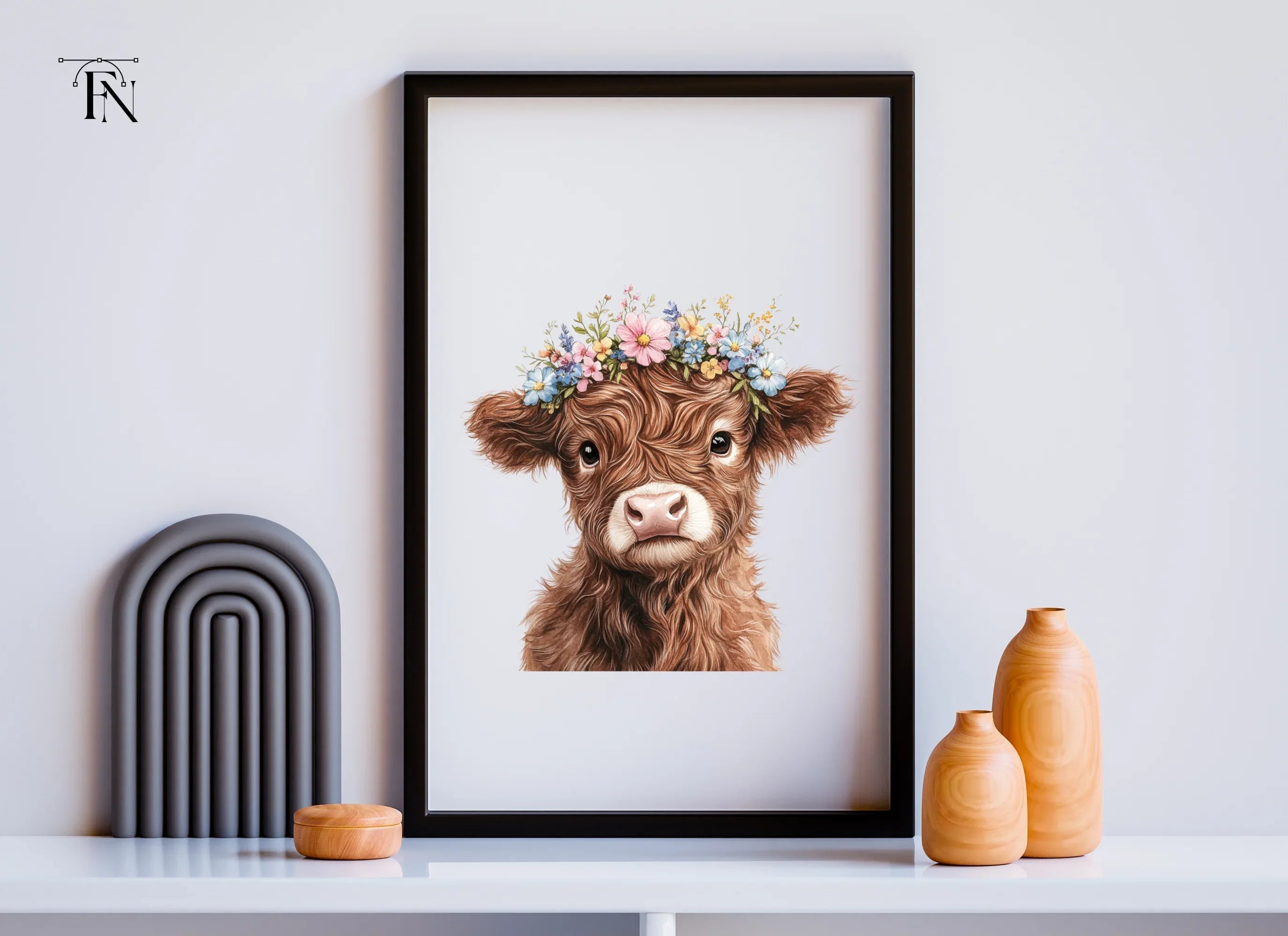 Cute Highland Cow Flower Crown Clipart Bundle