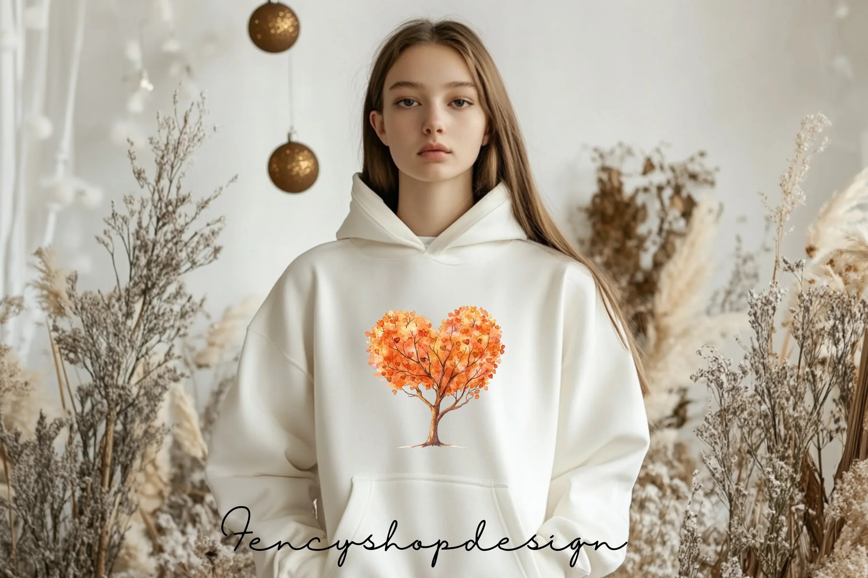 Autumn Heart Trees Clipart Bundle