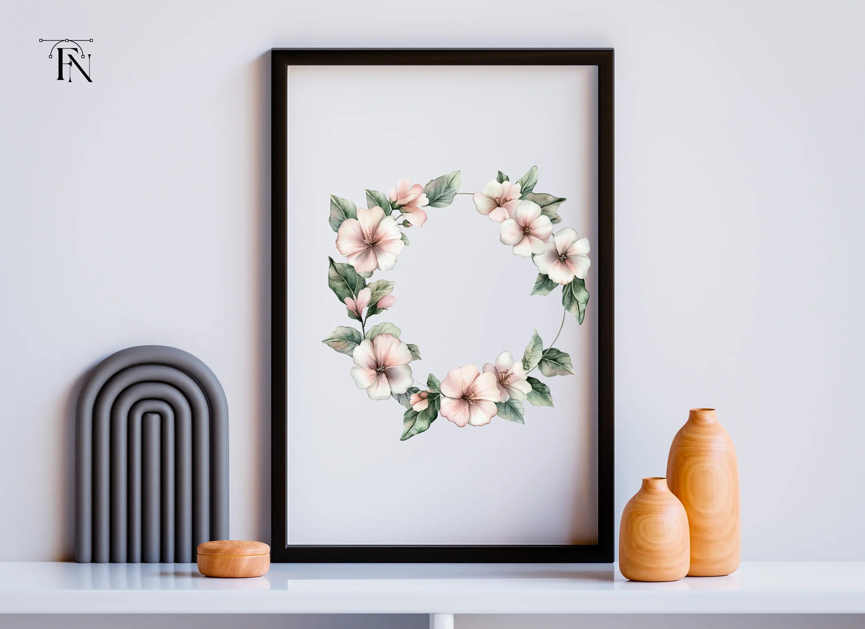 Blush Pink Floral Wreath Clipart Bundle