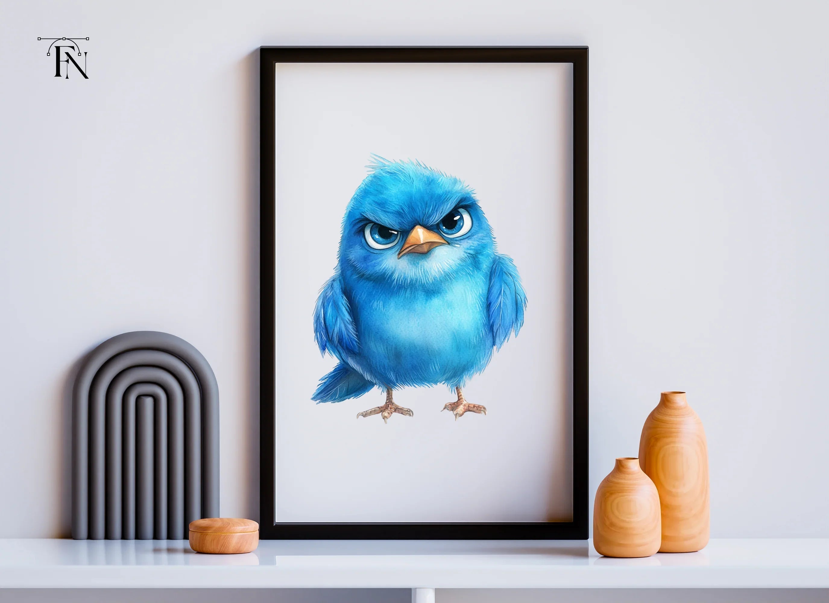 Grumpy Blue Bird Illustration Clipart Bundle