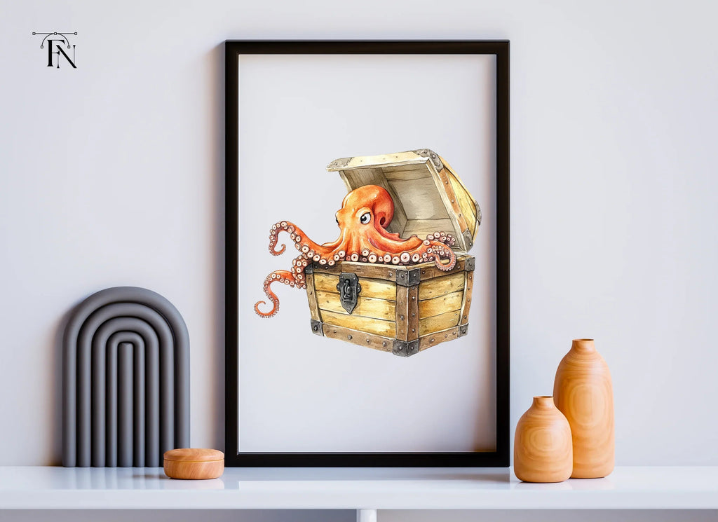 Cute Octopus in Treasure Chest Clipart Bundle