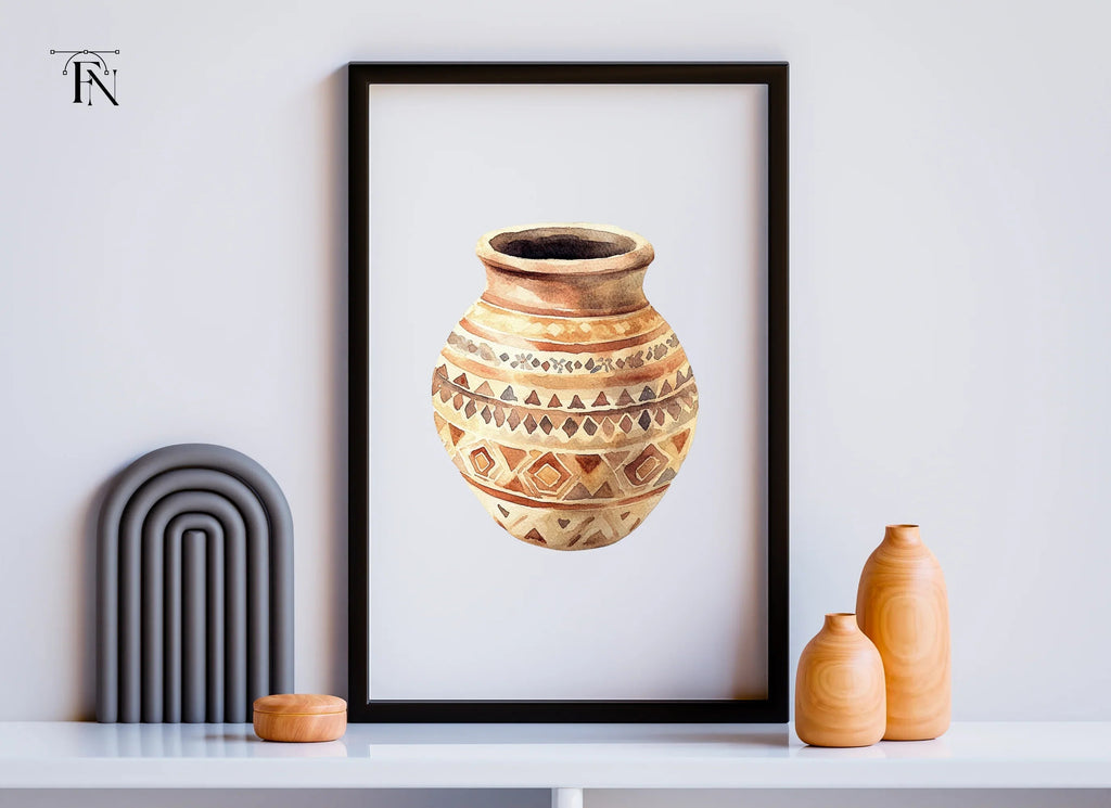 Hand Painted Tribal Clay Pots Clipart Bundle