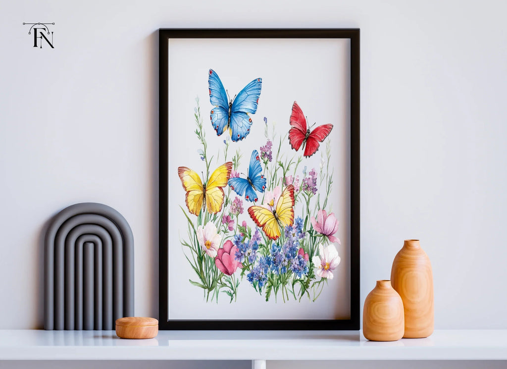 Colorful Butterflies and Flowers Clipart Bundle