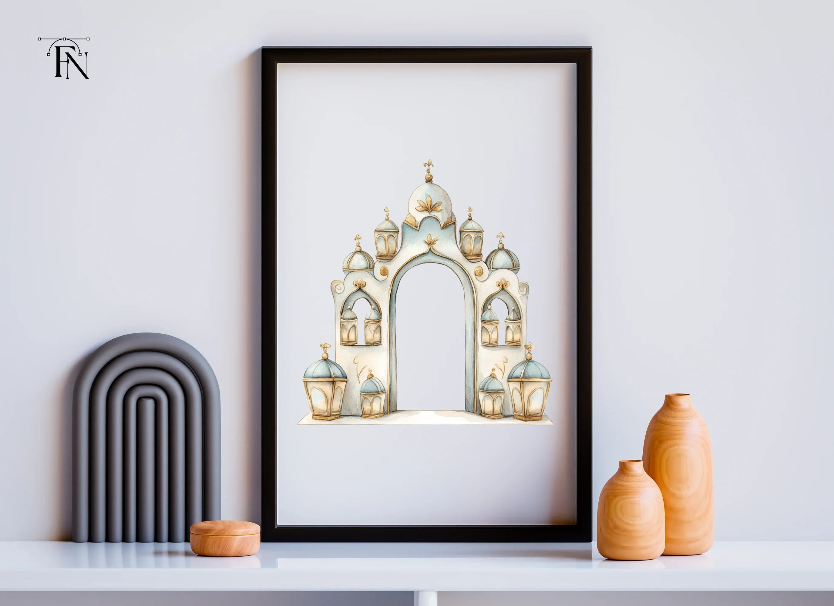 Ornate Islamic Arch with Lanterns Clipart Bundle