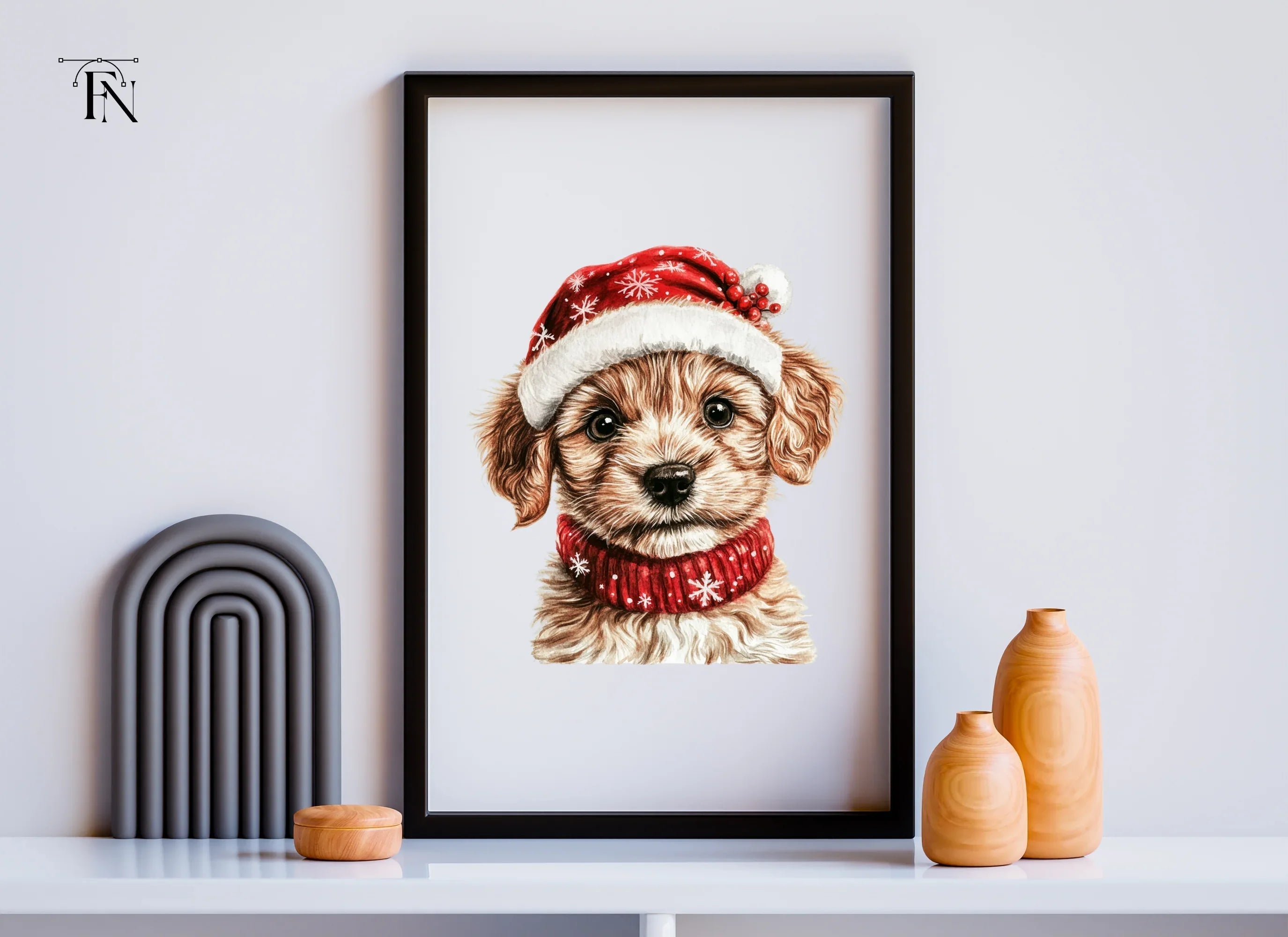 Christmas Puppies in Santa Hats Clipart Bundle