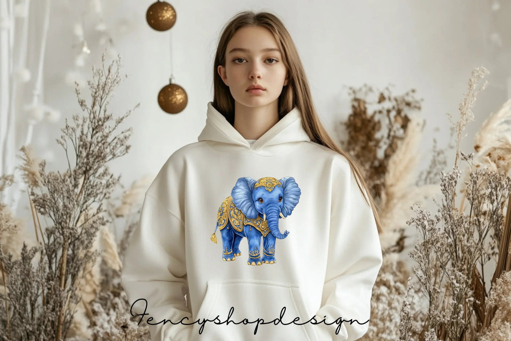 Majestic Blue Gold Elephant Clipart Bundle