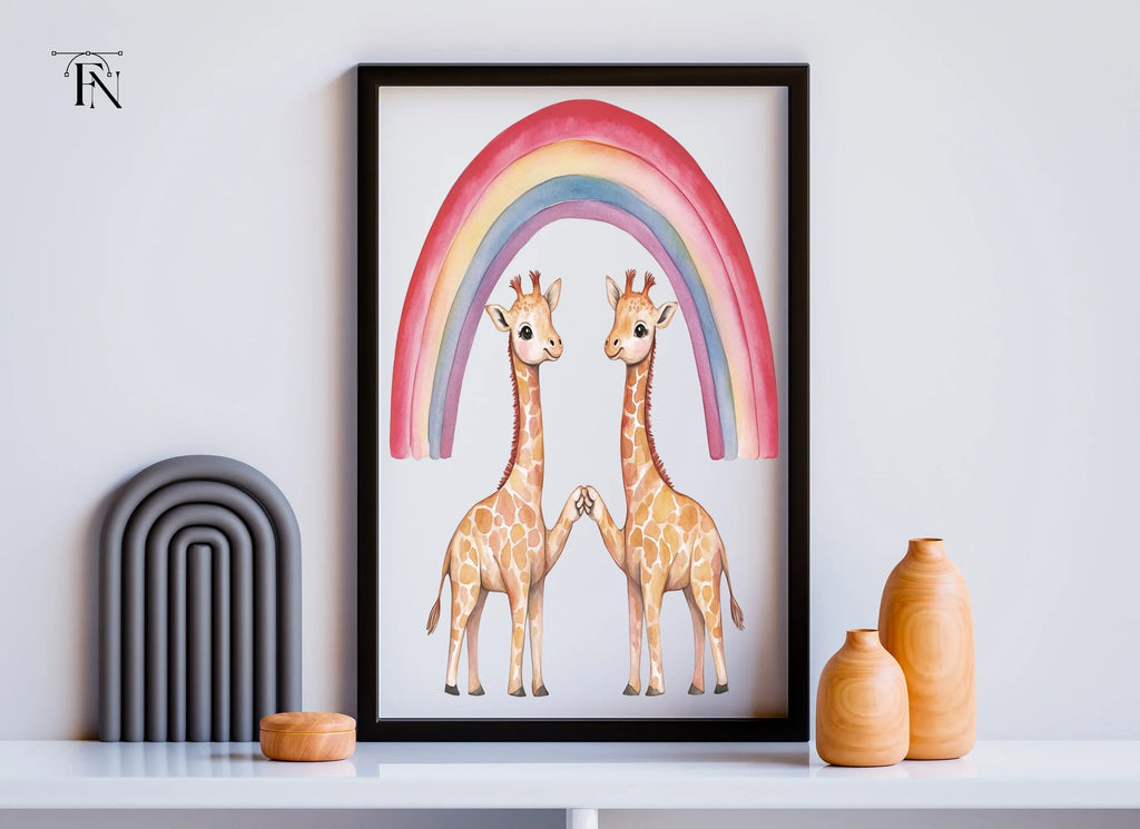 Cute Giraffes Under Rainbow Clipart Bundle